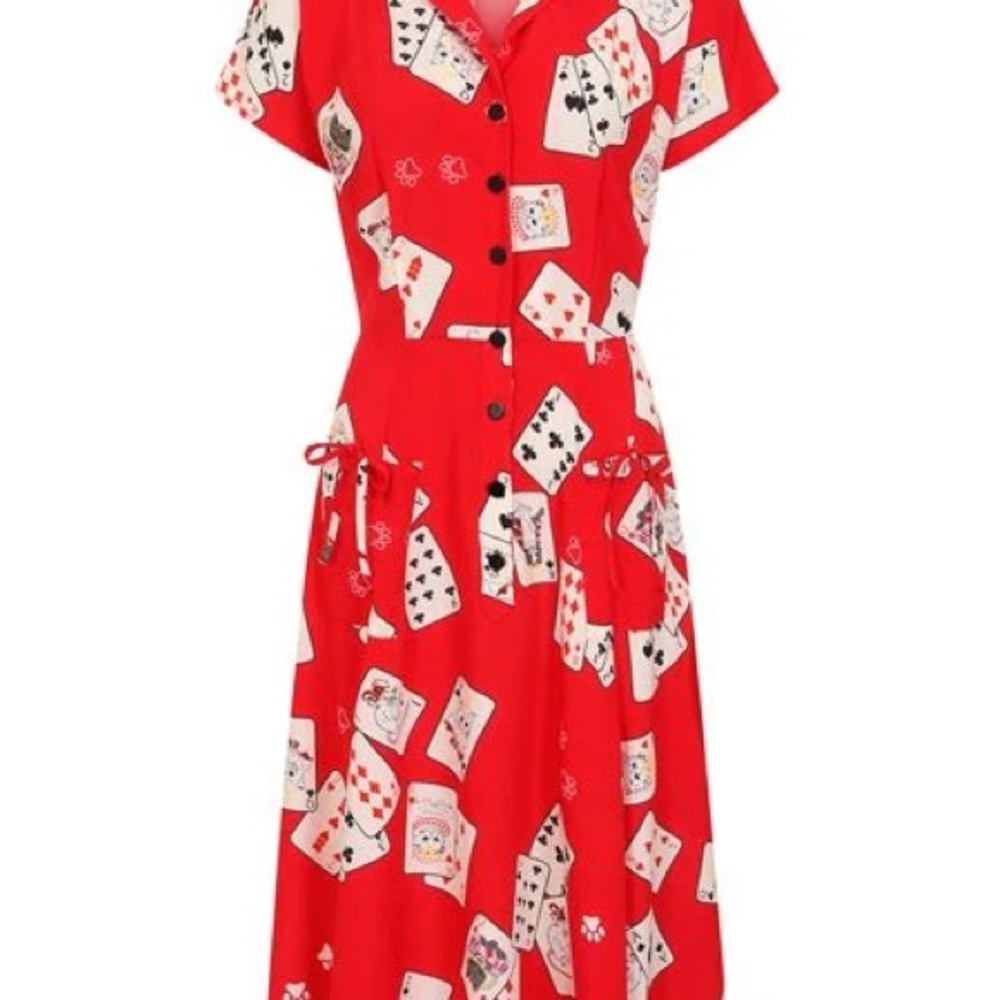 Collectif Red Playing Card Print Midi Dress